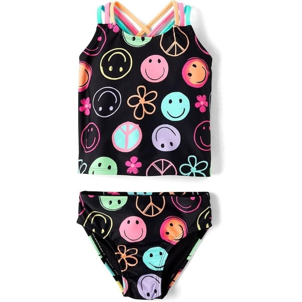 The Children's Place Baby Girls 2 Piece Tankini Swimsuit 12-18Month Black Doodle